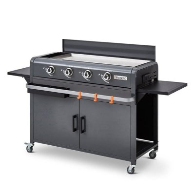 BRASERO Plancha Lola &agrave; gaz sur chariot &eacute;quip&eacute; Gun Metal - - 4 br&ucirc;leurs - Surface de cuisson 88 x 35,5 cm