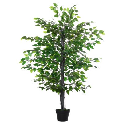 OUTSUNNY Plante artificiel banyan hauteur 1,45 m tronc branches liane lichen feuilles r&eacute;alistes pot inclus
