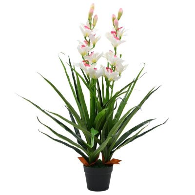 VIDAXL Plante artificielle Orchid&eacute;e Cymbidium avec pot 100 cm Vert