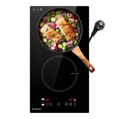 AMZCHEF Plaque &agrave; induction 2 feux  9 niveaux cuisson 3700W avec Boost Encastrable
