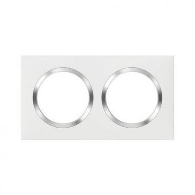 LEGRAND Plaque carr&eacute;e Dooxie - Blanc - Bague chrome - 2 postes 
