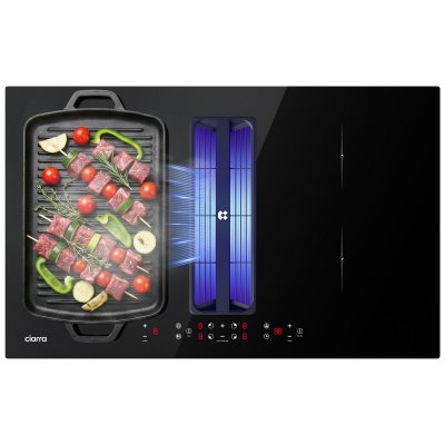CIARRA Plaque Induction avec Hotte Int&eacute;gr&eacute;e 83cm 500m3/h 7000W 4 Foyers Booster Recyclage Evacuation  