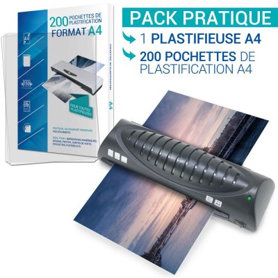 WAYTEX Plastifieuse A4 A5 A6 A7 Compacte et Rapide avec 200 pochettes A4