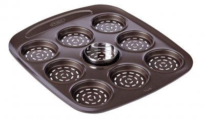 PYREX Plat mini pizza en m&eacute;tal avec emporte pi&egrave;ce 9 cavit&eacute;s - asimetria