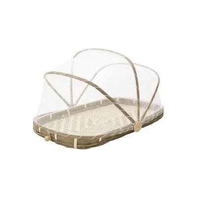 AUBRY GASPARD Plateau en bambou avec cloche en filet synth&eacute;tique longueur 45cm