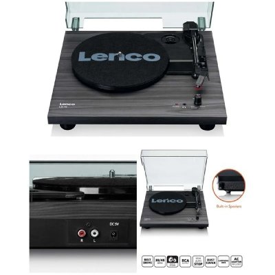 LENCO Platine DISQUE Vinyle bois 33 45 Tours St&eacute;r&eacute;o Semi-automatique RCA 2 haut-parleurs int&eacute;gr&eacute;s