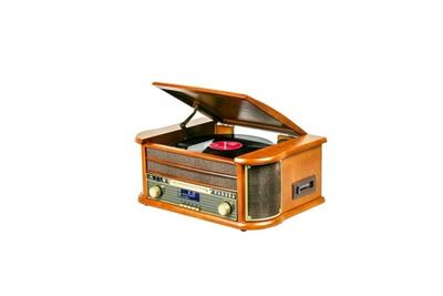 OPTEX Platine vinyle vintage bois vernis 1 port usb r&eacute;tro tourne disque