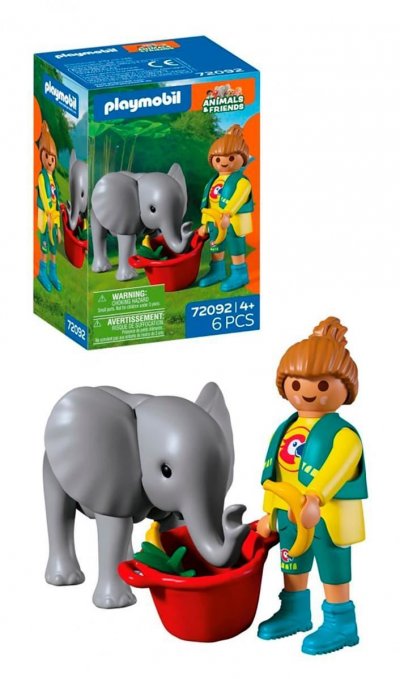 Playmobil Animaux et amis 72092 - Zoo : b&eacute;b&eacute; &eacute;l&eacute;phant et soigneuse