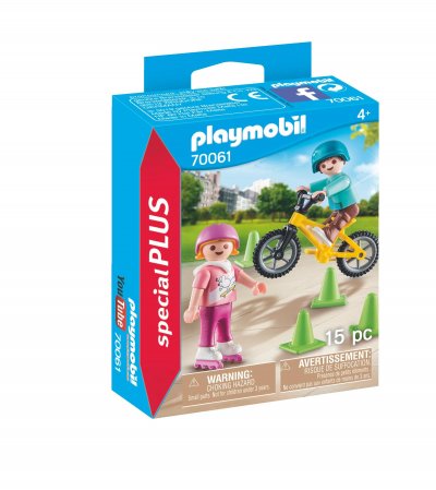 Playmobil - Enfants avec v&eacute;lo et rollers 70061