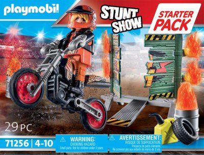 PLAYMOBIL  Starter Pack Stuntshow Moto With Fire Wall Argent&eacute;