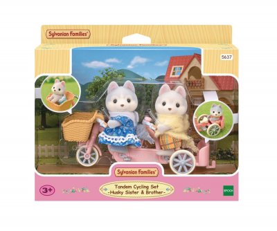 SYLVANIAN FAMILIES Playset  Les fr&egrave;res et s&oelig;urs husky et leur tandem