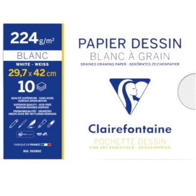 CLAIREFONTAINE Pochette 10 papiers dessin -  - A3 - 224g