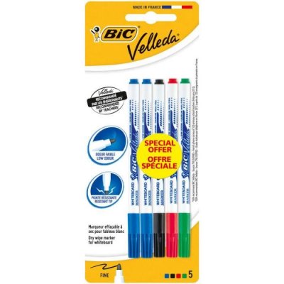 BIC Pochette de 5 feutres  Velleda Format sp&eacute;cial Fine