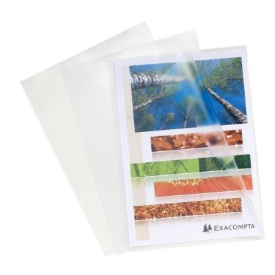 EXACOMPTA Pochette  - Etui carton de 100 pochettes &agrave; coins A4 Cristal