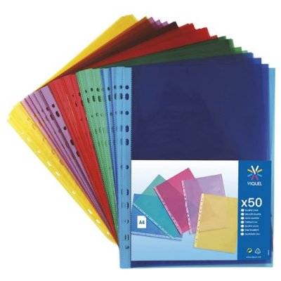VIQUEL Pochette perfor&eacute;e A4 couleur Pochette plastique couleur  Polypropyl&egrave;ne Transparent