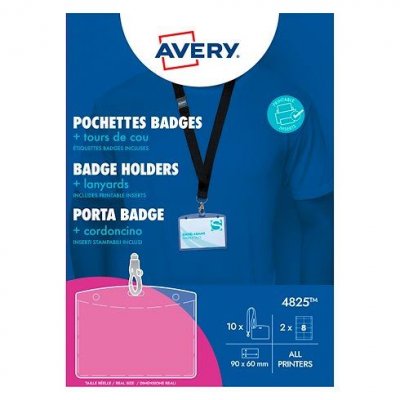 AVERY Pochettes badges  - 60 x 90 mm - avec inserts et lacets - bo&icirc;te de 10