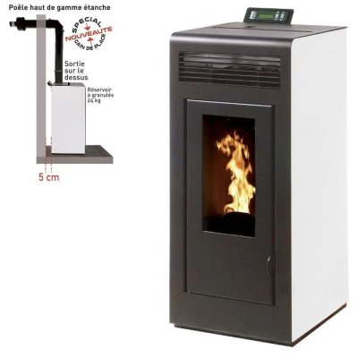 INTERSTOVES Po&ecirc;le &agrave; granules MARINA 11KW Etanche sortie dessus + Conduit Ventouse - Blanc
