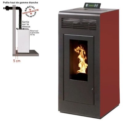 INTERSTOVES Po&ecirc;le &agrave; granules MARINA 11KW Etanche sortie dessus + Conduit Ventouse - Bordeaux