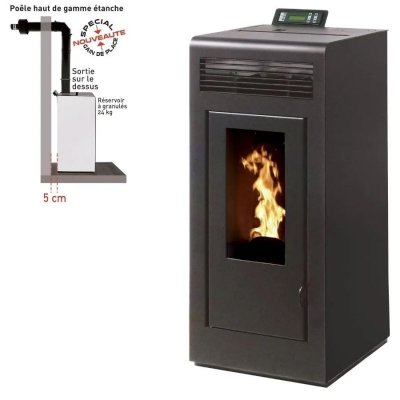 INTERSTOVES Po&ecirc;le &agrave; granules MARINA 13KW Etanche sortie dessus + Conduit Ventouse - Noir