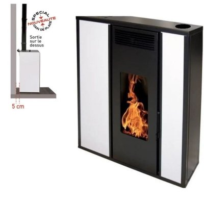 INTERSTOVES Po&ecirc;le &agrave; granules TESSA 10KW Etanche sortie dessus + Conduit 80/125 - Blanc