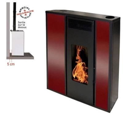 INTERSTOVES Po&ecirc;le &agrave; granules TESSA 10KW Etanche sortie dessus + Conduit 80/125 - Bordeaux