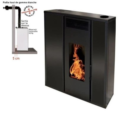 INTERSTOVES Po&ecirc;le &agrave; granules TESSA 10KW Etanche sortie dessus + Conduit Ventouse - Noir