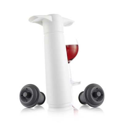 VACU VIN Pompe &agrave; vin blanche et 2 bouchons - Vacuvin - Blanc - Plastique