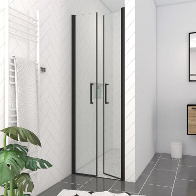 AURLANE Porte de douche battante noir Galedo Saloon 70cm