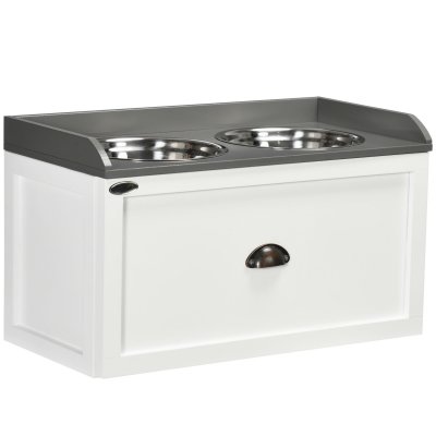 PAWHUT Porte-gamelles sur&eacute;lev&eacute; range 60x30x36cm Blanc