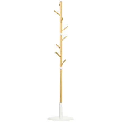Porte-manteau design scandinave branches 8 pat&egrave;res m&eacute;tal blanc bambou