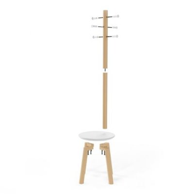 Porte-manteau et tabouret en bois et m&eacute;tal blancs Pillar Stool - Umbra