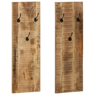 Porte-manteau mural 2 pcs bois de manguier massif 36x110x3 cm
