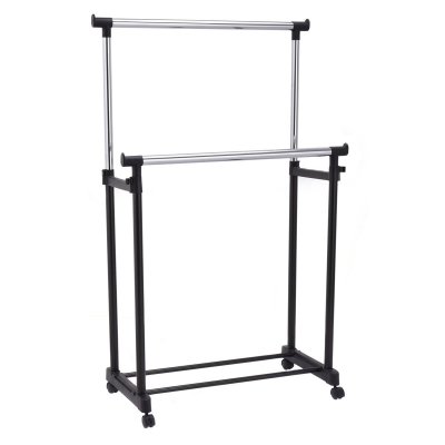 Porte-manteau sur Roulettes avec &Eacute;tag&egrave;re &agrave; Chaussures Portant &agrave; V&ecirc;tements Hauteur R&eacute;glable Double Ba
