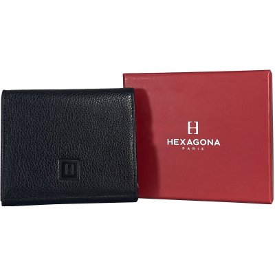 HEXAGONA Porte monnaie cuir de vachette Sigl&eacute;  NOIR - H461015