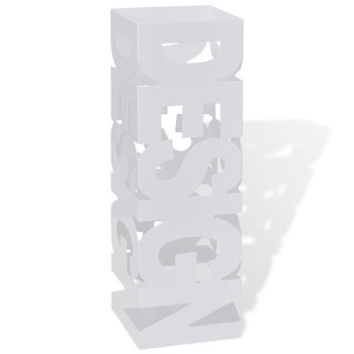 Porte-parapluie carr&eacute; &agrave; rangement blanc acier 48,5 cm