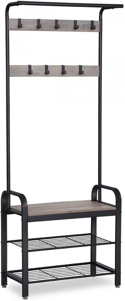 Portemanteau avec Banc Hauteur 183 cm Gr&egrave;ge et Noir HSR40MB