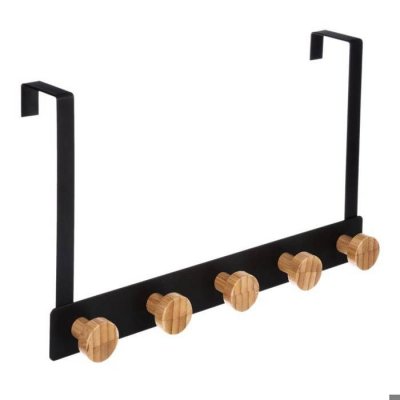 FIVE SIMPLY SMART Portemanteau de porte en m&eacute;tal noir et bambou - 33.3x8.2x20cm