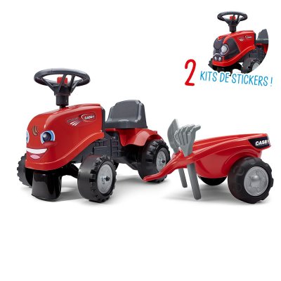 FALK Porteur tracteur Case IH avec remorque - pelle et rateau - Rouge
