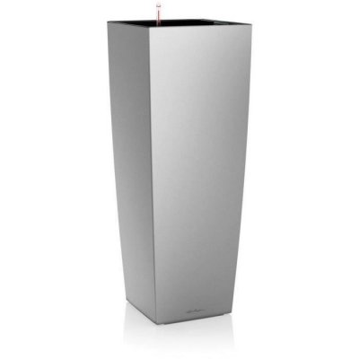  Pot de fleur LECHUZA Cubico Alto Premium 40 - kit complet, argent m&eacute;tallis&eacute; 