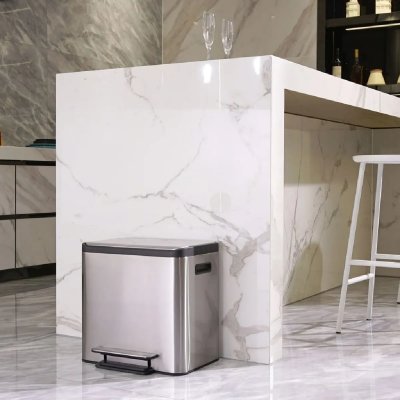 EKO Poubelle &agrave; p&eacute;dale ecocasa 2x15 l argent&eacute; mat
