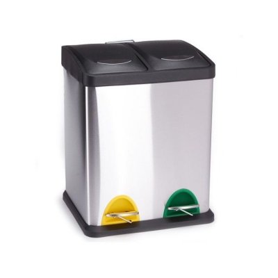 MSV Poubelle &agrave; p&eacute;dale Tri s&eacute;lectif Inox 2 bacs 8Lx2 - Gris - 