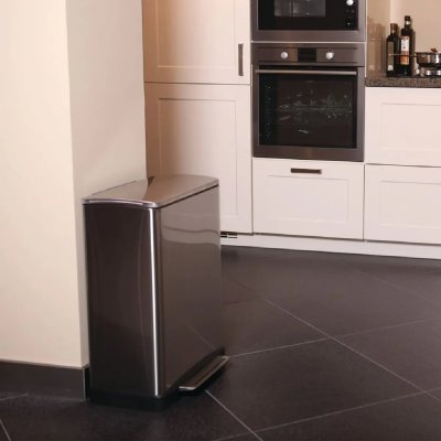 EKO Poubelle E-cube &Agrave; P&eacute;dale Tri S&eacute;lectif 28+18l Inox Mat