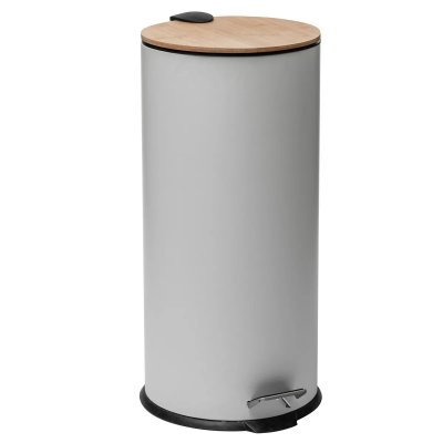 FIVE SIMPLY SMART Poubelle Natureo - 30 L - M&eacute;tal et bambou - Blanc 