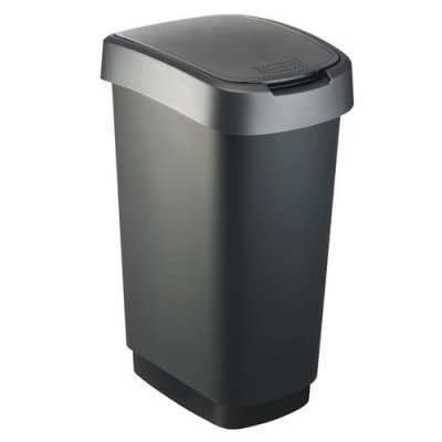 ROTHO Poubelle rectangulaire TWIST - 50 L - Noit et anthracite