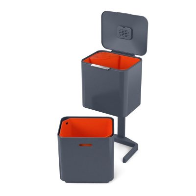 JOSEPH JOSEPH Poubelle Totem Graphite 60 L - 2 compartiments 30 L 