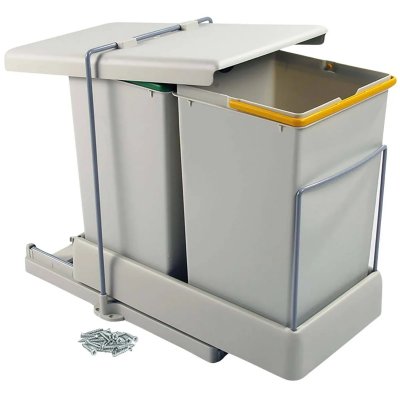 EMUCA Poubelles de recyclage &agrave; fixation inf&eacute;rieure et extraction automatique avec 2 conteneurs 14 litres