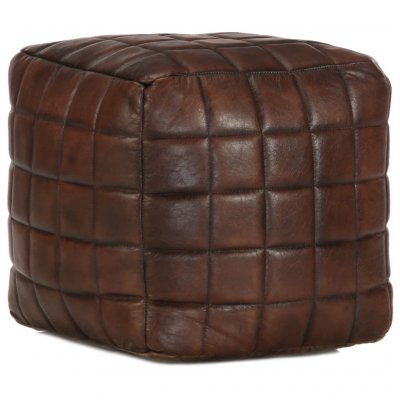 Pouf 40 x 40 x 40 cm Marron fonc&eacute; Cuir v&eacute;ritable de ch&egrave;vre