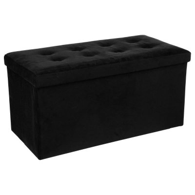 ATMOSPHERA Pouf pliable - Lysandre en velours - Noir - L 75,7 x P 37,5 x H 38 cm