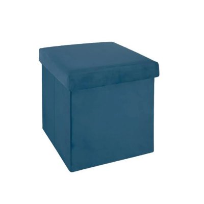 ATMOSPHERA Pouf pliable Tess en velours - Bleu fonc&eacute; - L 38 x P 37,5 x H 38 cm
