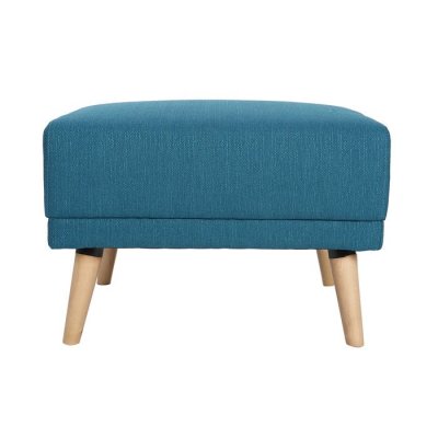 MILIBOO Pouf repose-pieds scandinave en tissu bleu canard et bois clair ULLA